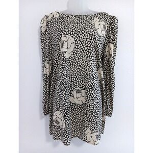 VTG‎ 80's Barone Mini Dress Medium Rose Floral Puffy Sleeve Shift Flowing Retro